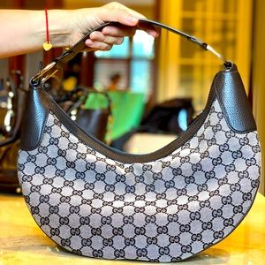 GUCCI Beige/Brown GG Canvas and Leather Hobo Bag